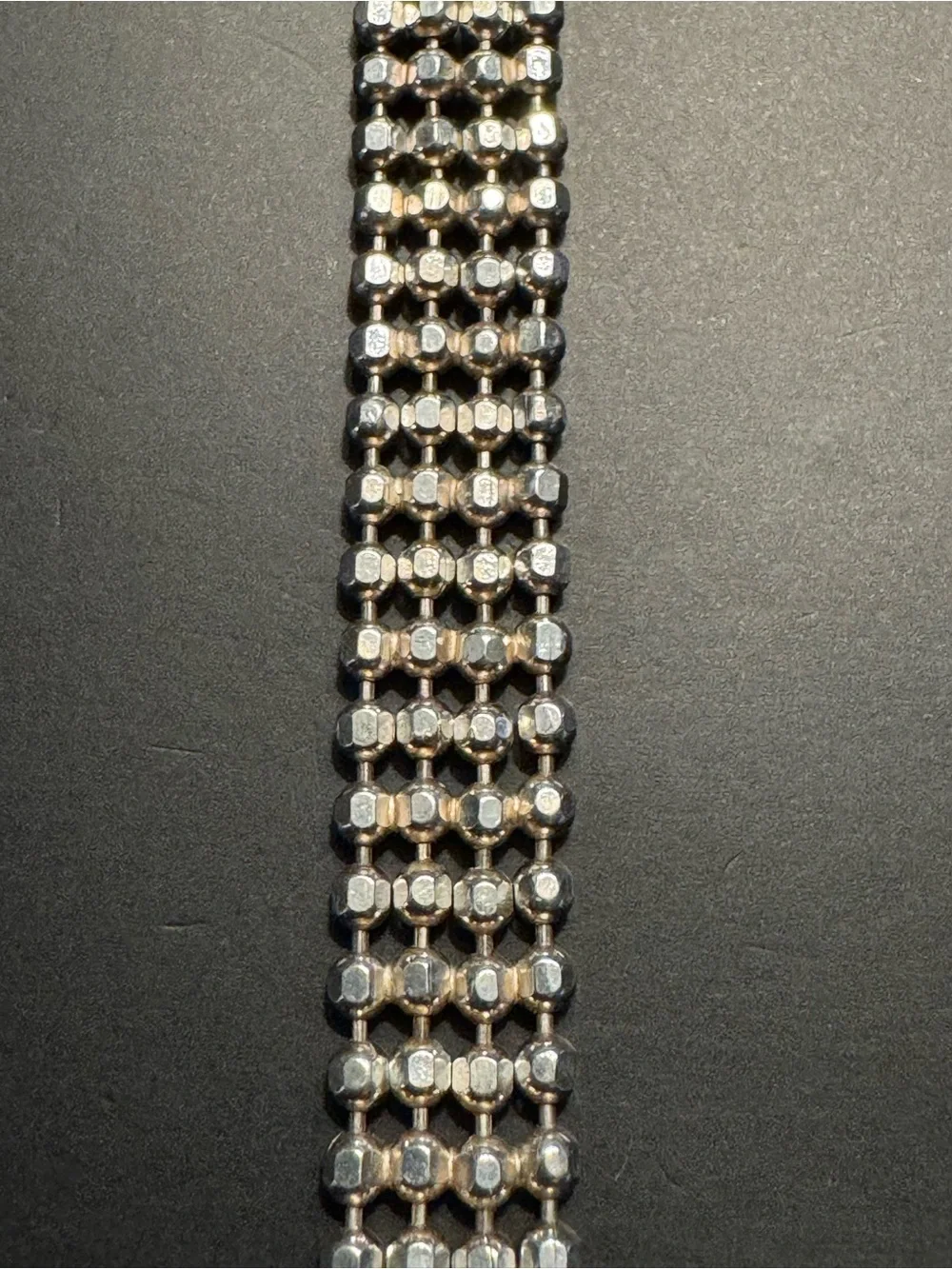 Sterling Silver Faceted Bead Mesh Bracelet 7.5”